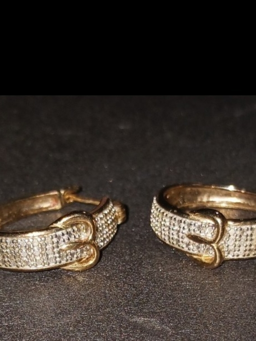 925/Gold Tone Diamond Pave Buckle Huggie Earrings - Gold